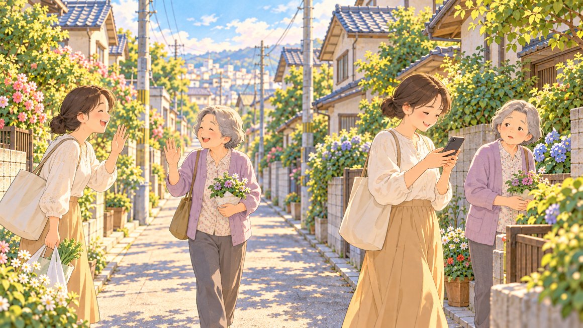 ストーリー非表示|いつものあいさつが減ると、ご近所さんが気づくイメージ
