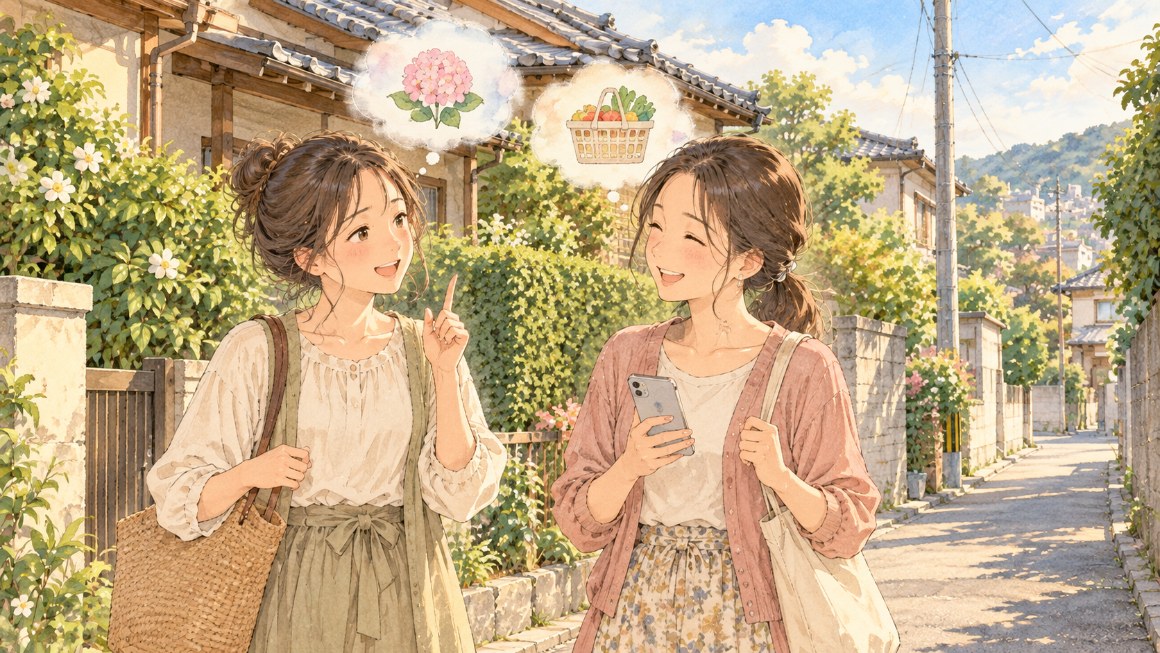 インスタのいいね履歴｜路地で立ち話をして、最近の話だけを思い出すママ友のイメージ