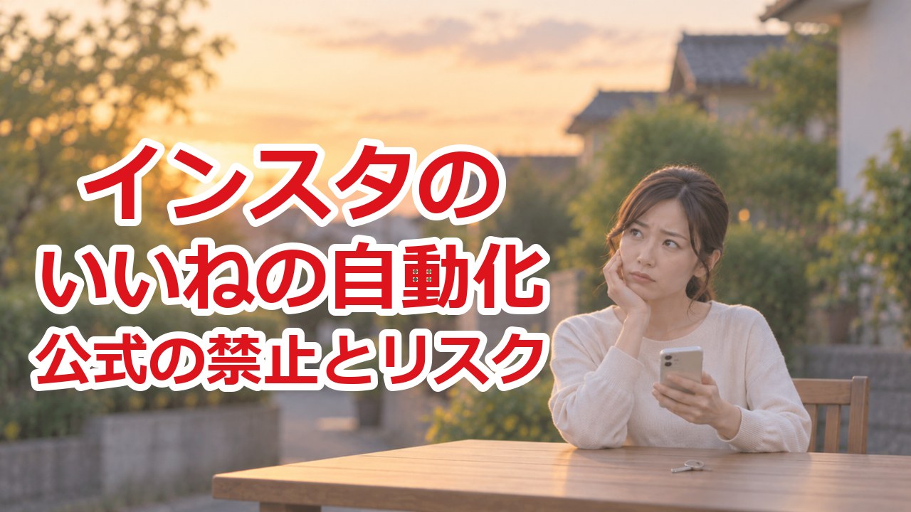 インスタのいいねの自動化｜スマホを見ながら、使っていいのか迷って考え込んでいる女性
