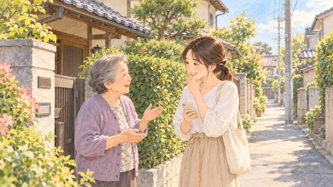 インスタのメッセージ｜ご近所さんの話に、うなずいて気持ちを返すイメージ