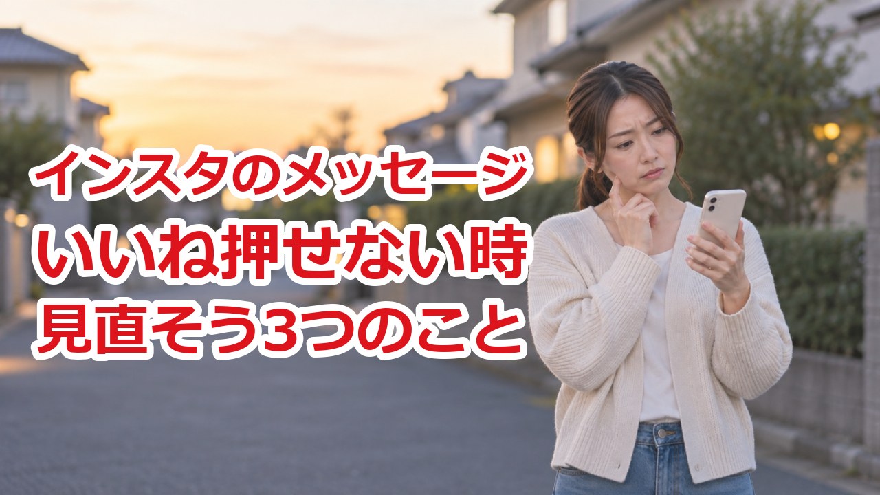 インスタのメッセージ｜いいねが押せず、スマホを見て困っている女性